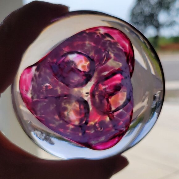 Handcrafted Glass Paperweight With Purple Pink Swirl Design Artist Signed - Picture 3 of 6